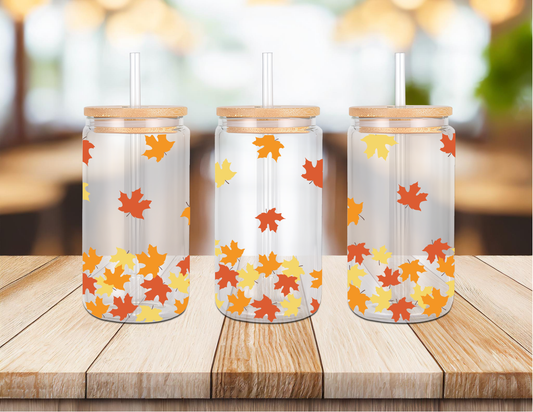 Falling Leaves 16oz Glass Can