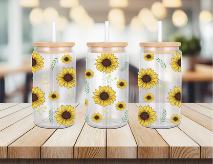 Sunflowers 16oz Glass Can