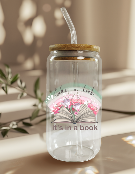 Take a Look it's in a Book 16oz Glass Can