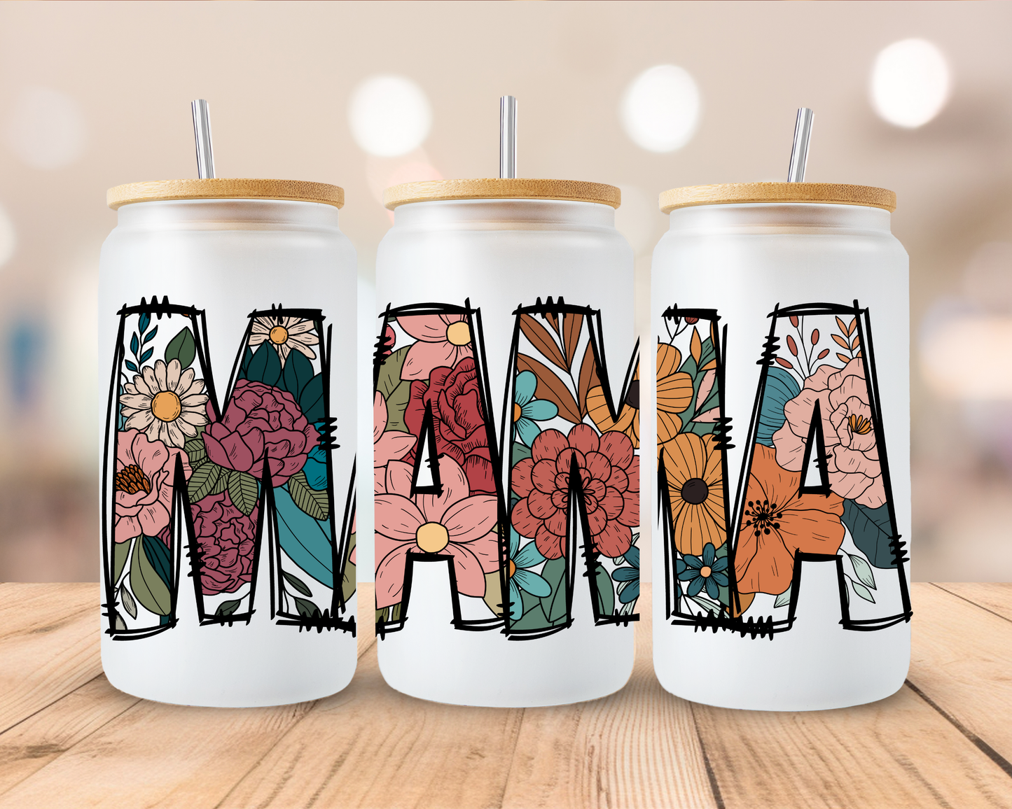 Boho Mama frosted sublimation 16oz Glass Can