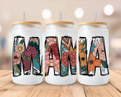 Boho Mama frosted sublimation 16oz Glass Can