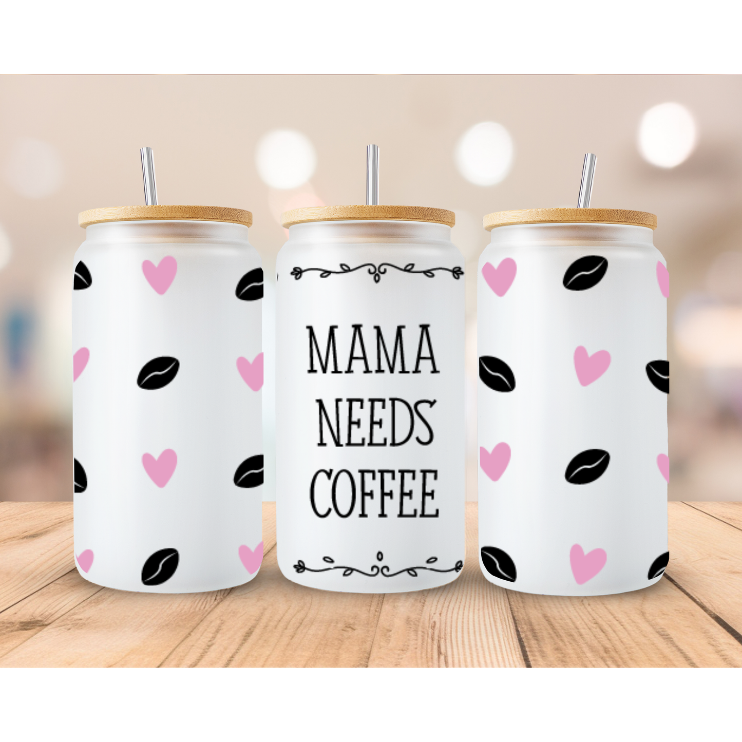 Mama/Coffee frosted sublimation 16oz Glass Can