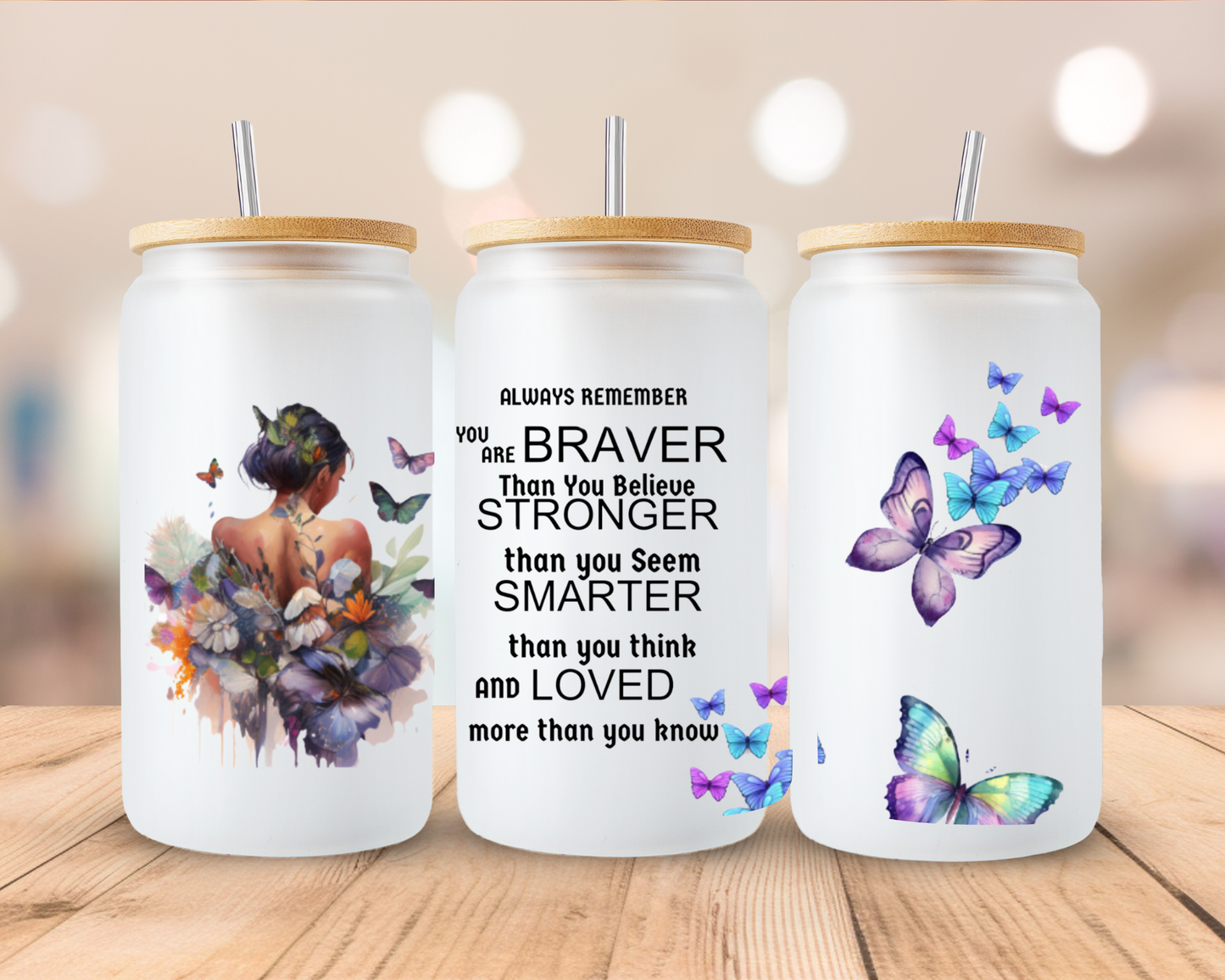 Always Remember frosted sublimation 16oz Glass Can