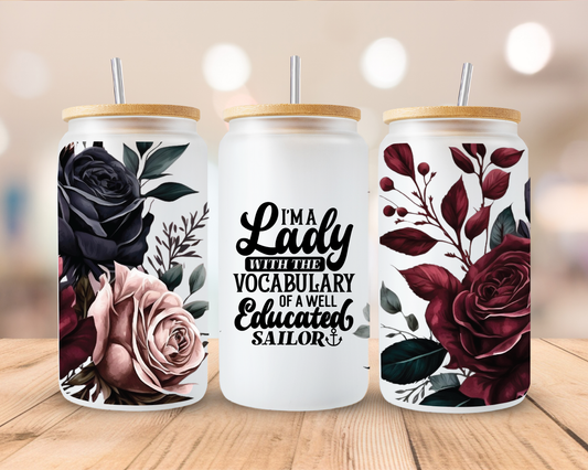 I'm a Lady frosted sublimation 16oz Glass Can