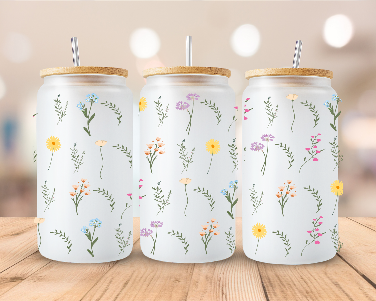 Wildflowers frosted sublimation 16oz Glass Can