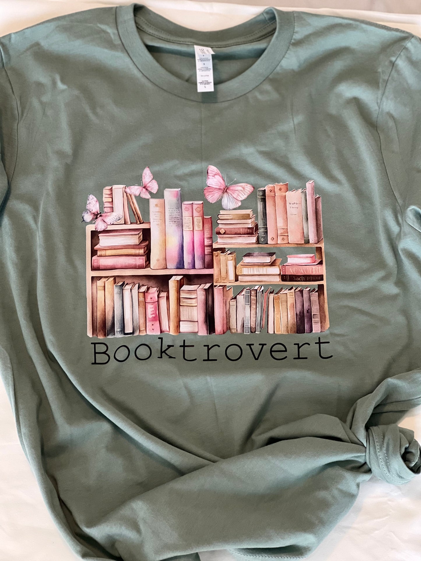 Booktrovert w/Butterflies T-Shirt (Sage)