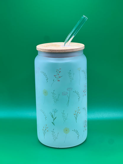 Wildflowers frosted sublimation 16oz Glass Can