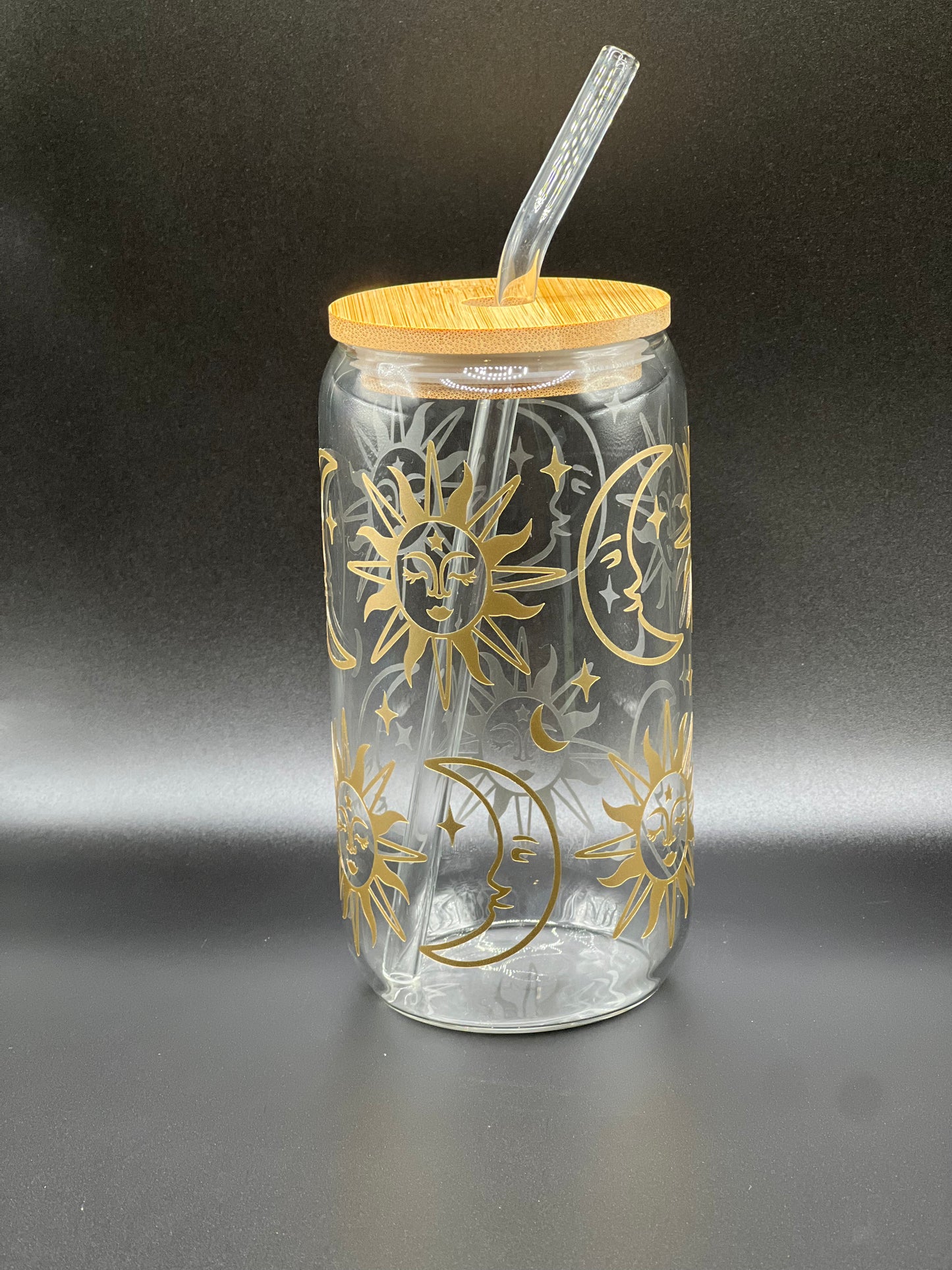 Celestial Sun & Moon 16oz Glass Can (Gold)