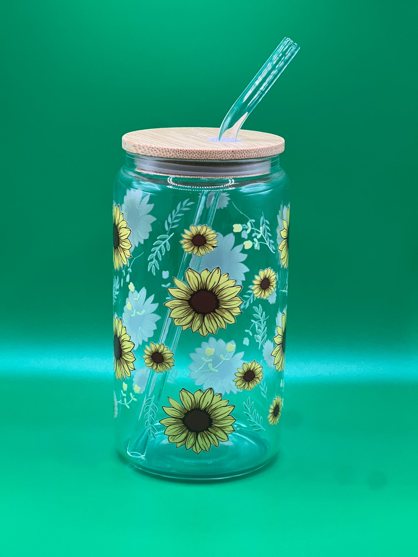 Sunflowers 16oz Glass Can