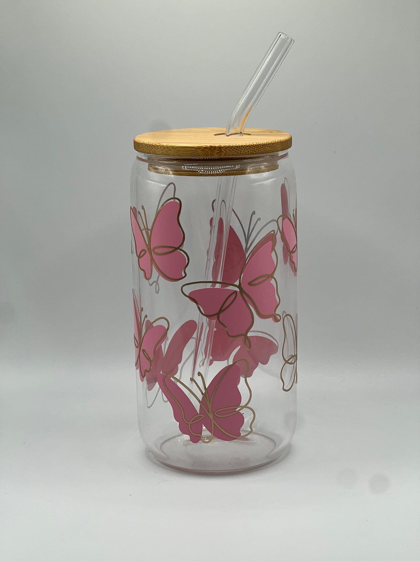 Butterflies 16oz Glass Can