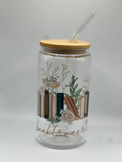 Booktrovert (soft floral) 16oz Glass Can