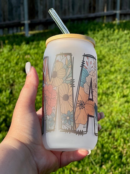 Boho Mama frosted sublimation 16oz Glass Can