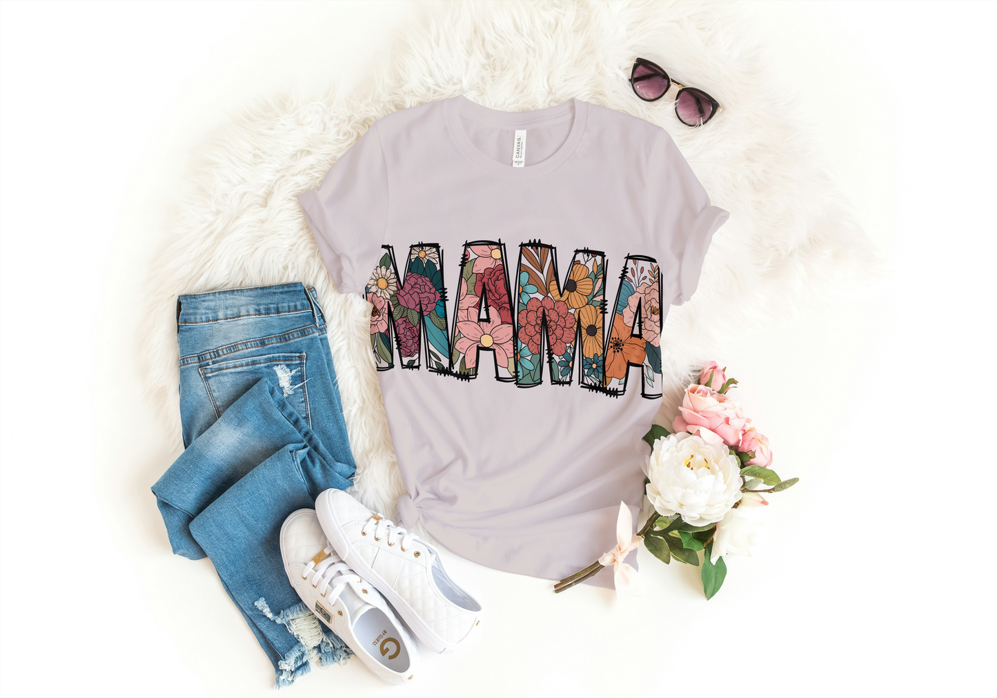 Boho Vintage Mama T-Shirt (Solid Athletic Grey)