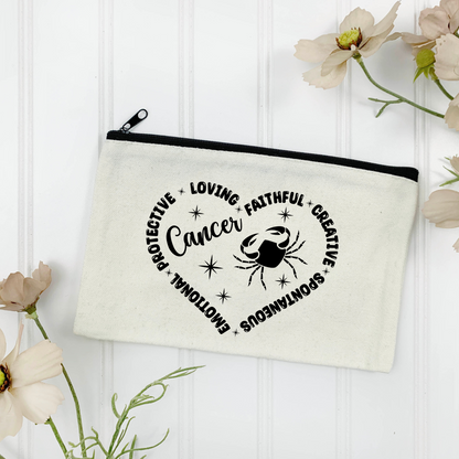 Cancer "Traits" Canvas Zipper Pouch - (Color Customizable)