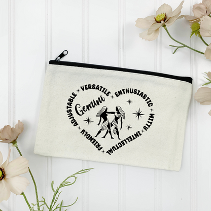 Gemini "Traits" Canvas Zipper Pouch - (Color Customizable)