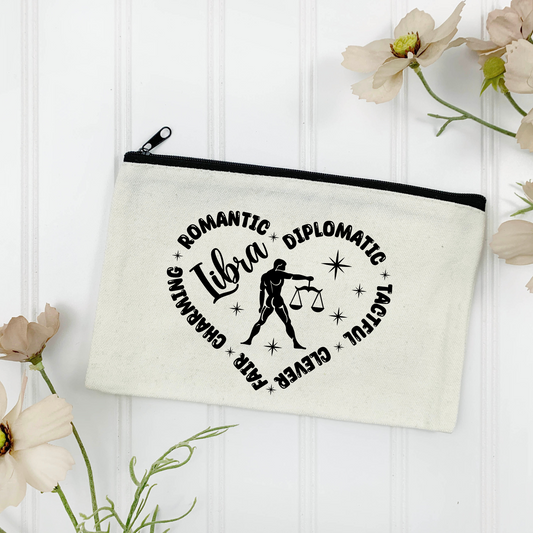 Libra "Traits" Canvas Zipper Pouch - (Color Customizable)