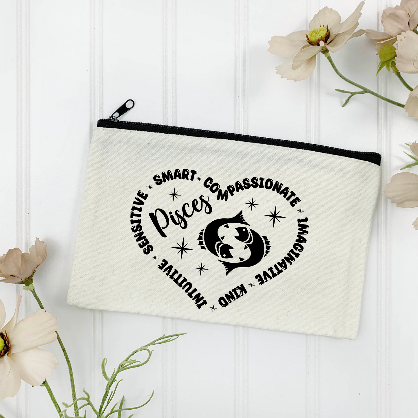 Pisces "Traits" Canvas Zipper Pouch - (Color Customizable)