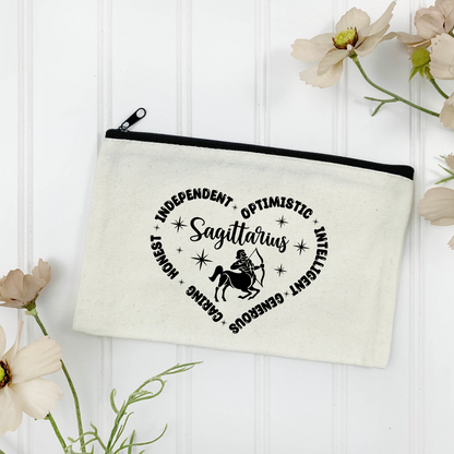 Sagittarius "Traits" Canvas Zipper Pouch - (Color Customizable)