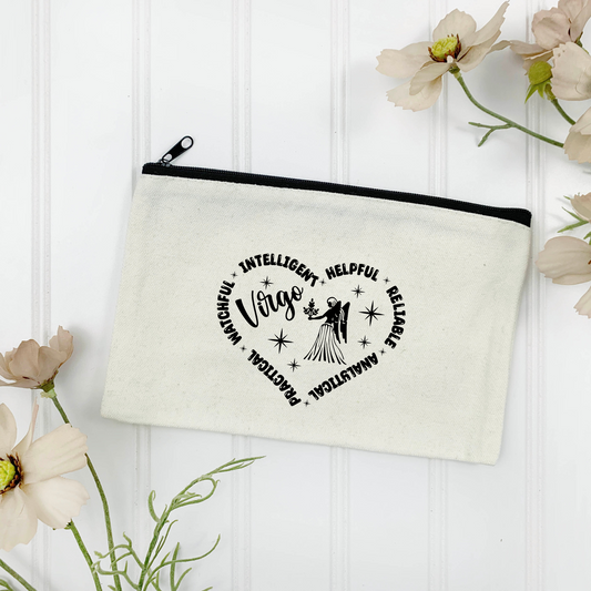 Virgo "Traits" Canvas Zipper Pouch - (Color Customizable)