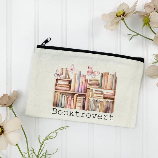 Booktrovert w/Butterflies Canvas Zipper Pouch