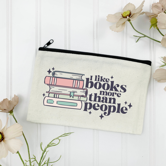 I Like Books more than People Canvas Zipper Pouch