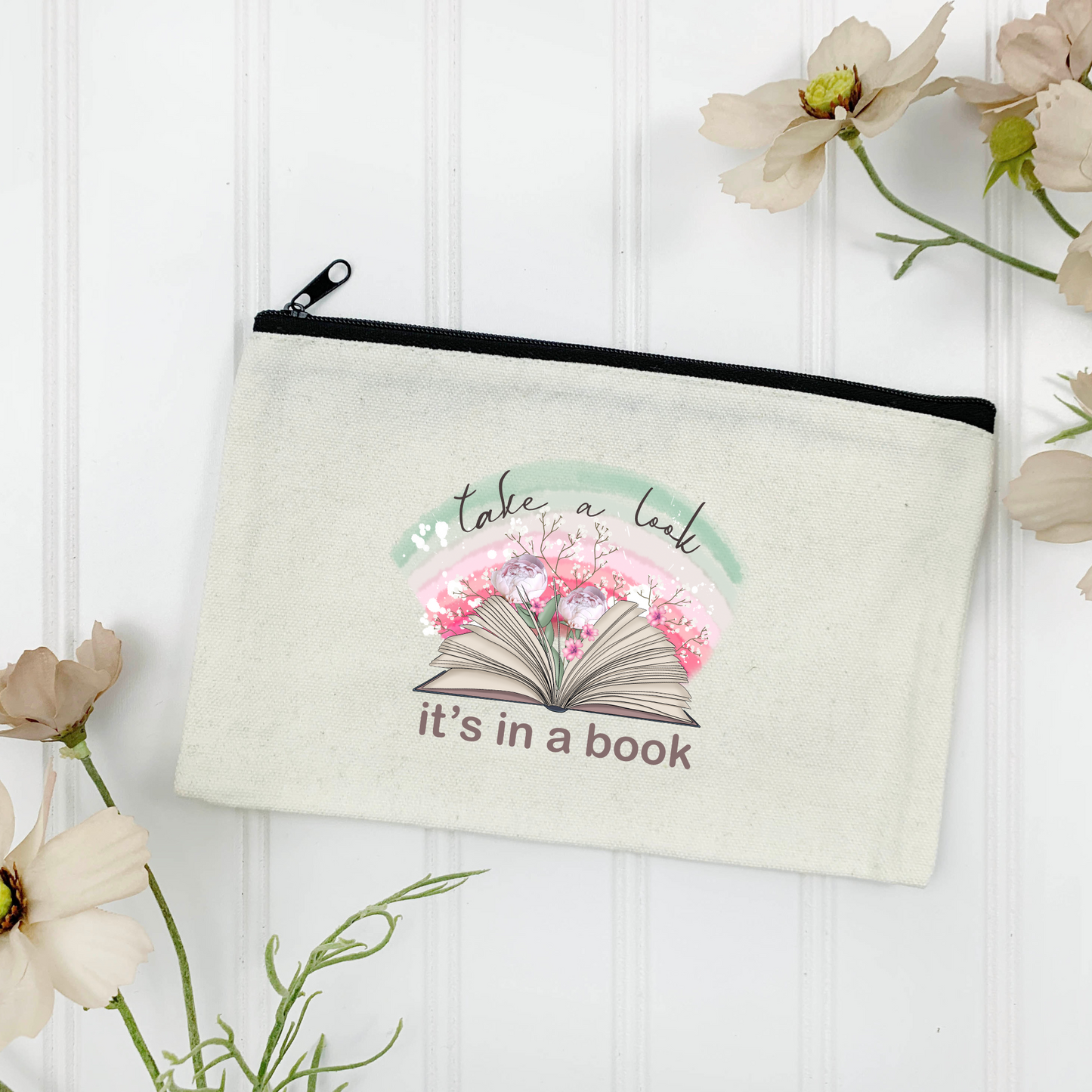 Take a Look it's in a Book Canvas Zipper Pouch