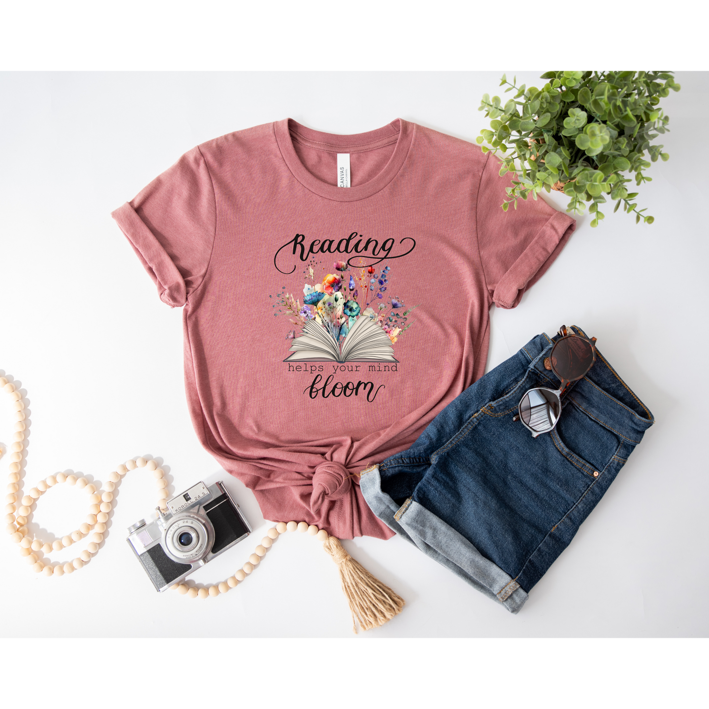 Reading helps your Mind Bloom T-Shirt (Mauve)