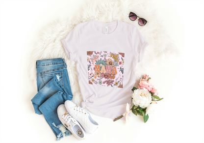 Retro Floral Vintage Mama T-Shirt (Lavendar Dust)