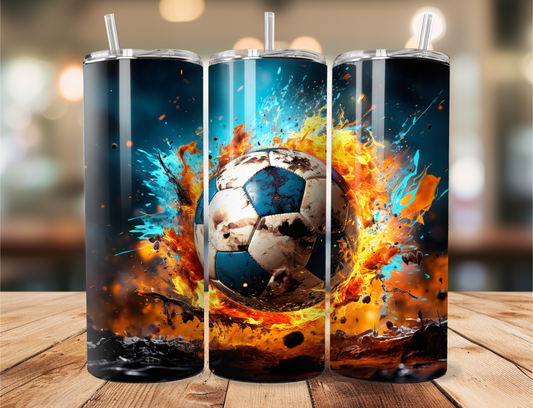 Fire Soccer Ball Stainless Steel Tumbler