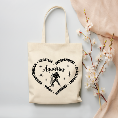 Aquarius "Traits" Canvas Tote Bag - (Color Customizable)