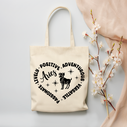 Aries "Traits" Canvas Tote Bag - (Color Customizable)