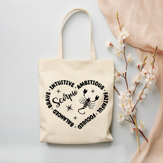 Scorpio "Traits" Canvas Tote Bag - (Color Customizable)