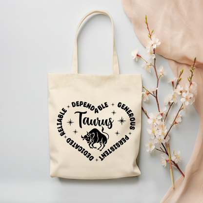 Taurus "Traits" Canvas Tote Bag - (Color Customizable)