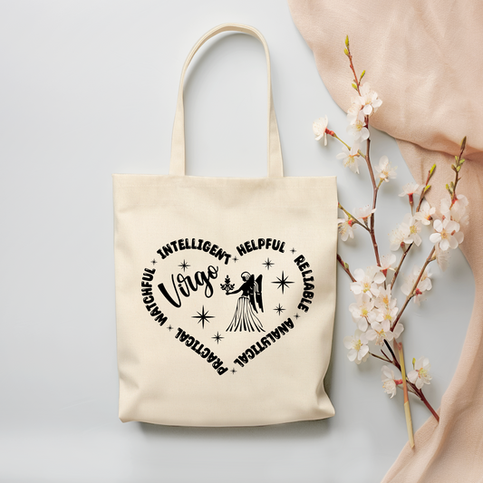 Virgo "Traits" Canvas Tote Bag - (Color Customizable)