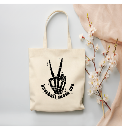 Baseball Mom Era "Skeleton Hand" Canvas Tote Bag - (Color Customizable)