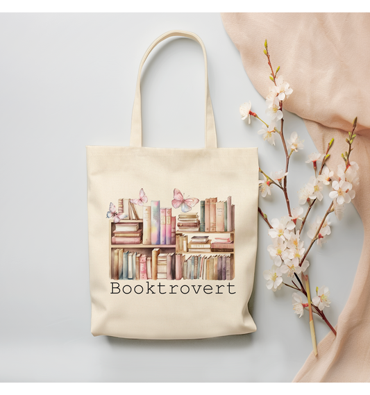 Booktrovert w/Butterflies Canvas Tote Bag