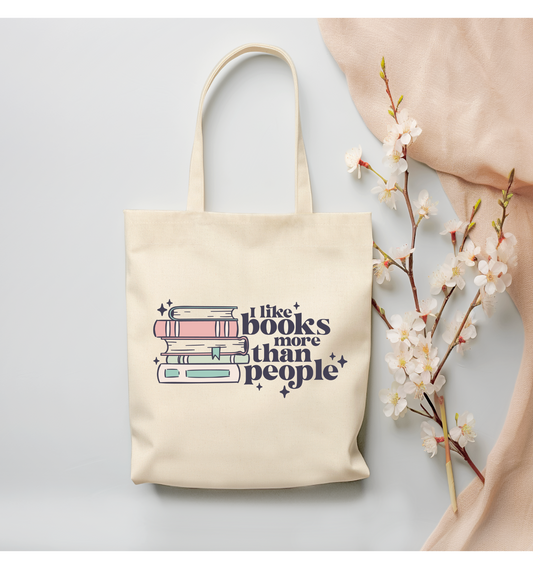 I Like Books more than People Canvas Tote Bag