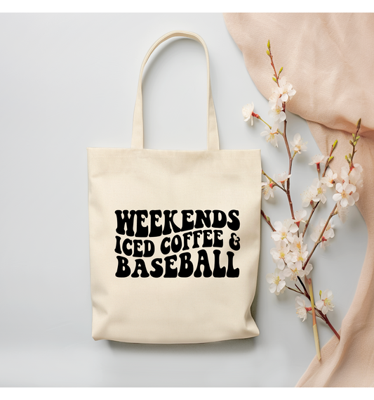 Weekends, Coffee & Baseball Canvas Tote Bag - (Color Customizable)